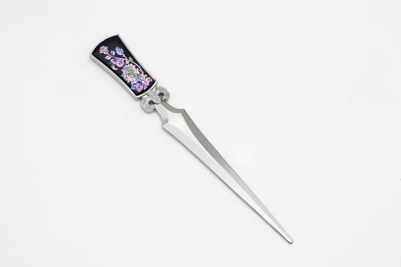 Store-Play Inlay with Mother of Pearl Metal Steel Office Knife Hand Cutter Blade Envelope Letter Opener (Hydrangea) - Image 3